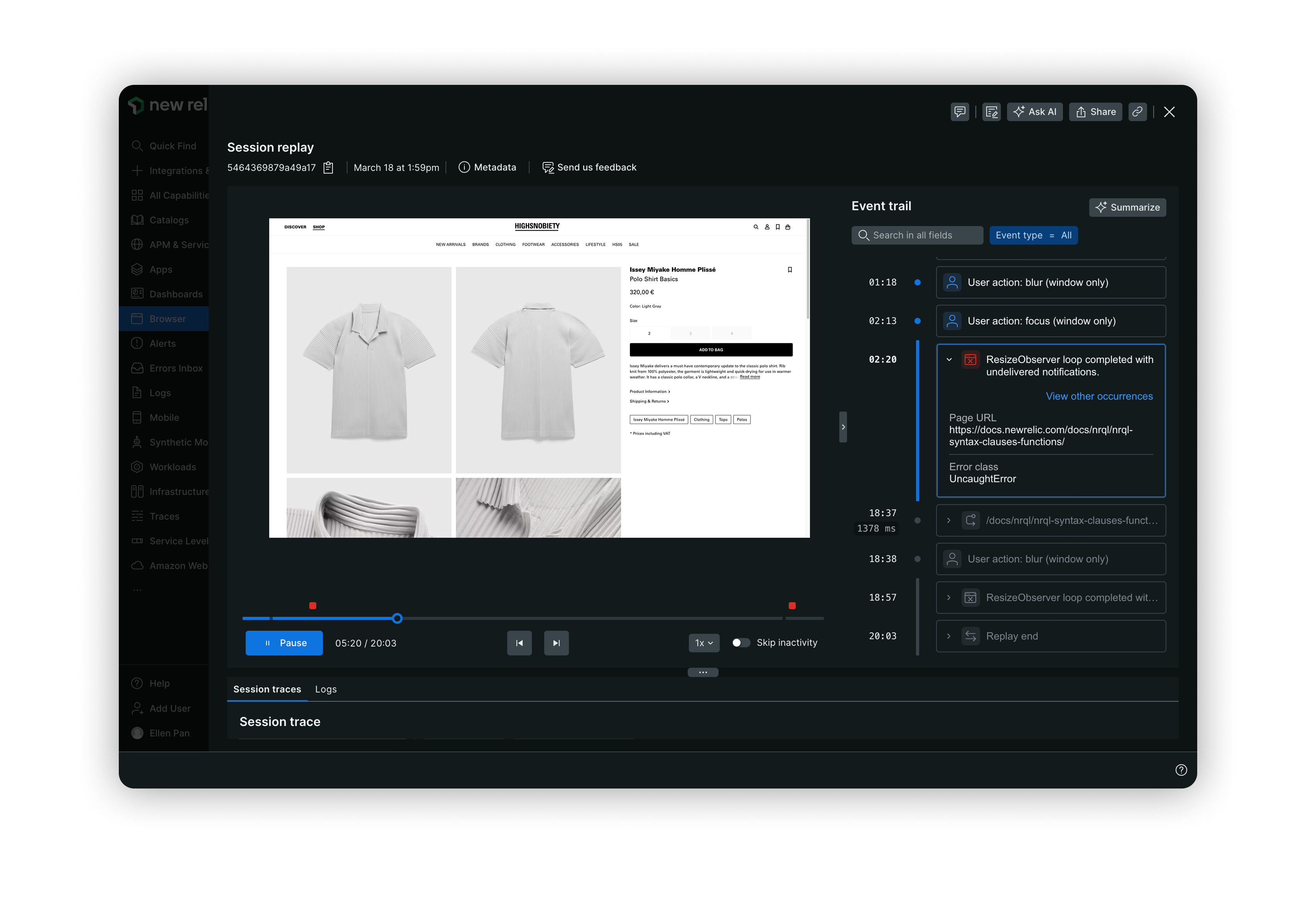 New Relic — Session Replay